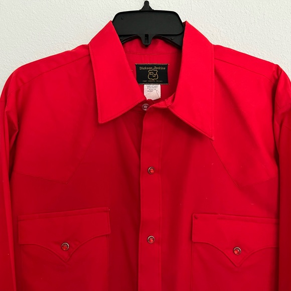 Vintage 70s Vibrant Red Western Pearl Snap Shirt Cowboy Work Shirt Rockabilly - Picture 3 of 8